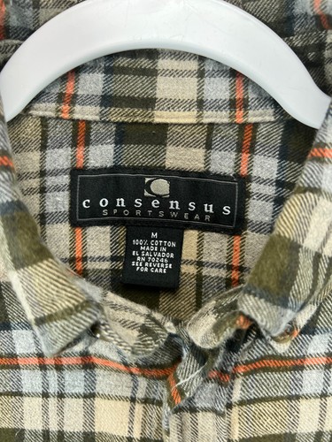 Concsensus Flannel Button Up Shirt Mens M Brown Plaid Long Sleeve Work Casual - Picture 8 of 9