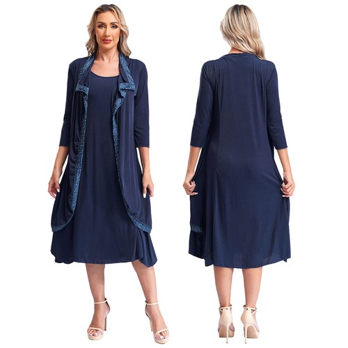 Damen Retro lockeres Kleid lässig bequem gewellt Rüschen Ausschnitt Mutter Hochzeitskleid - Bild 31 von 44