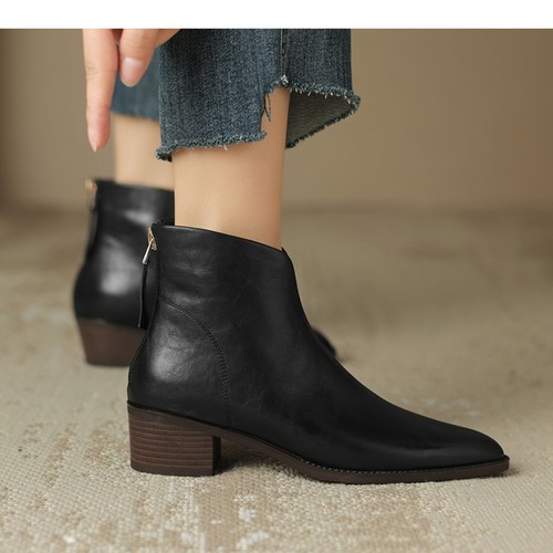 Women Chelsea Booties Ladies Block Heel V Cut Pointy Toe Retro Ankle Boots Shoes - Picture 15 of 18