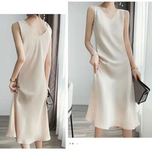 Sexy Satin Dress Solid Overwear Long Innerwear Sleeveless Vest Women Elegant - Picture 2 of 28