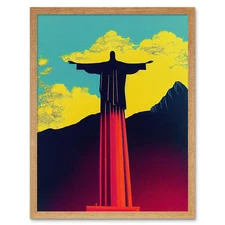 Christ the Redeemer Rio Brazil Pop Art Framed Wall Art Picture Print 12x16