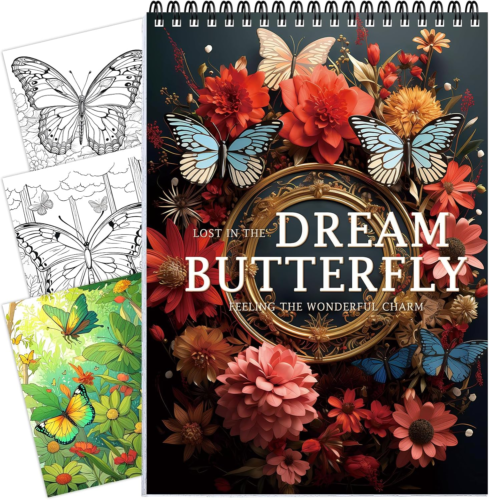Thick Paper Butterfly Coloring Book for Adult Spiral Bound, 30 Pages One Sided D