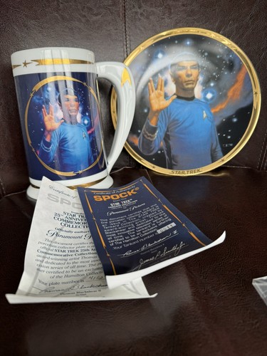 Hamilton Collection Star Trek Spockteller und Bierbecher mit COA neu unbenutzt