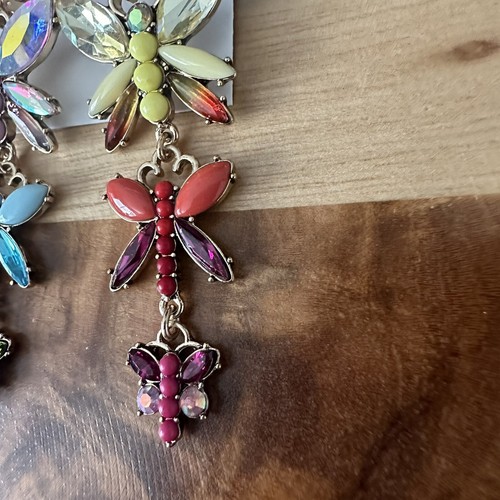 Betsey Johnson Love Fest Butterfly Linear Drop Multicolored Crystal Earrings - Picture 3 of 3