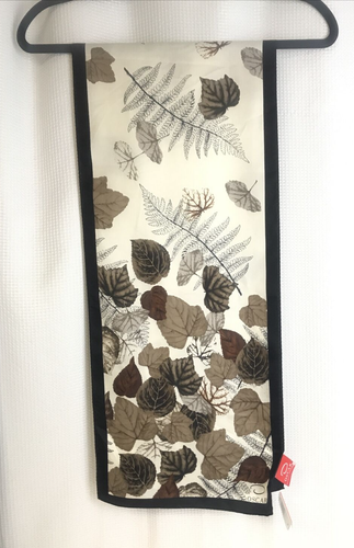 Sciarpa Oscar De La Renta 100% seta foglia caduta marrone nero crema 52"" X 11"" NUOVA - Foto 6 di 7