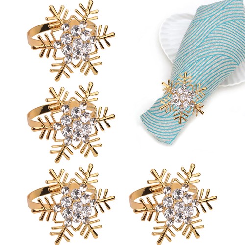 Christmas Napkin Ring Holder Alloy Snowflake Napkin Rings Festive Table Decor - Picture 10 of 22