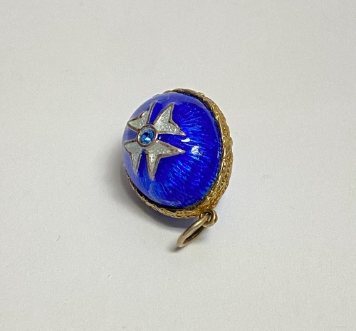 Small Antique Sterling Silver Enamel Egg Pendant (BLUE WITH STARS) - Picture 2 of 9