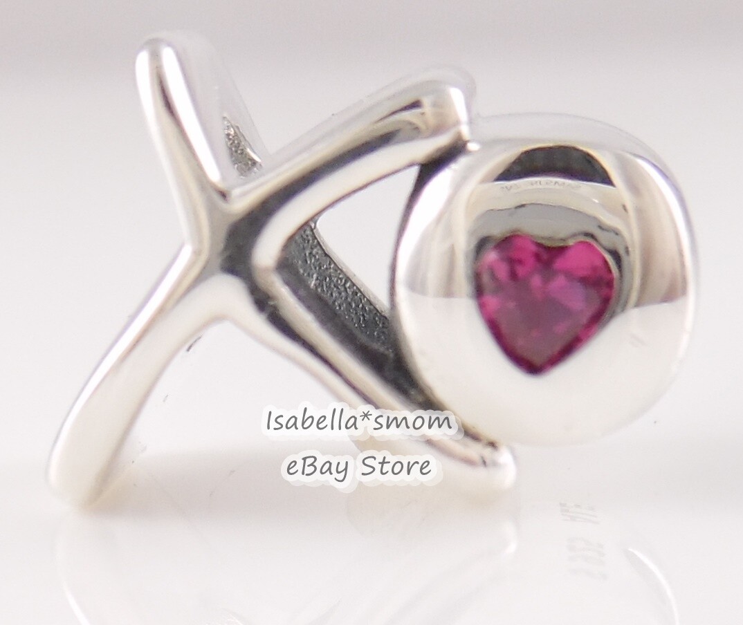 XO SCRIPT Authentic PANDORA Love HUG KISS Red HEART Charm