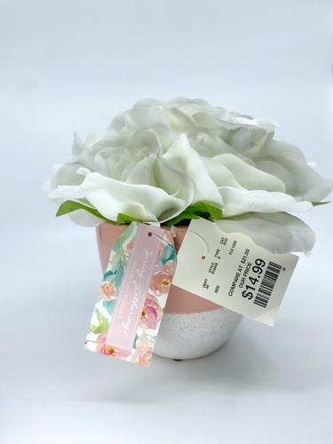 Pink & White Speckled Vase • White Faux Floral Arrangement • New With Tags - Picture 3 of 10