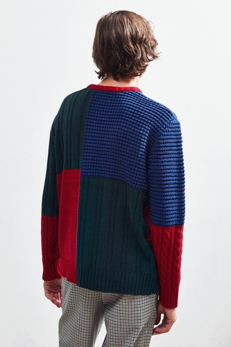 New $99 URBAN OUTFITTER UO Colorblock Patchwork Multi Dimension Cable Sweater~L - Picture 2 of 6