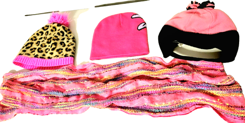 Girls 4-Piece Set 3-Hats & 1-Infinity Scarf Pink/Multicolor Kitty/Ninja Turtle - Picture 2 of 14