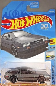 2018-Hot-Wheels-270-Factory-Fresh-7-10-DMC-DELOREAN-Grey-w-Black-St8-Spokes-Whl