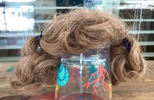 Vintage Light Brown Large Fine Hair Doll Wig w Pigtails