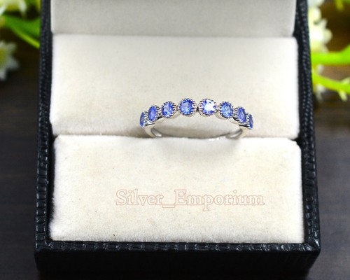 Anillo de compromiso redondo de plata maciza 925 con piedras preciosas naturales de tanzanita de 3 mm para mujer - Imagen 10 de 12