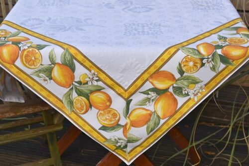 Tischdecke Jacquard Matelassé 100x100 cm weiß mit Zitronen aus Frankreich - Bild 3 von 6