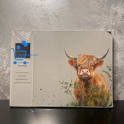 Set of 6 Grey Floral Highland Cow Placemats & 6 Coasters Dinner Table Mats - Picture 3 of 4