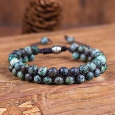 Natural African Turquoise Braided Bracelet Green Gemstone Bracelet Handmade