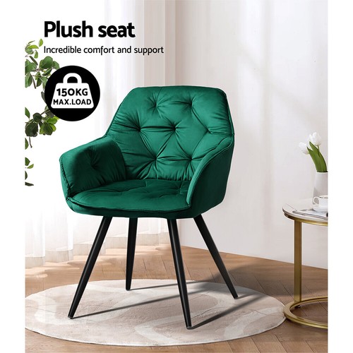2 PCS Plush Velvet Dining Chairs Cushioned Back Kitchen Seat Wood Frame Green - Picture 7 of 8