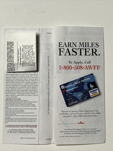 America West Airlines Air ticket jacket 1995 Diane Lewis Chairman Club, Reser - Picture 2 of 4