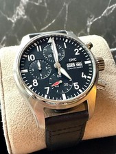 2024 IWC Schaffhausen Pilot Chronograph 41MM Black Dial Leather Strap (IW388111)