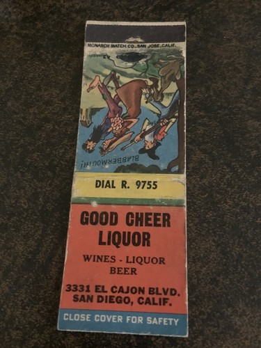 Vintage California Hillbilly Matchbook: “Good Cheer Liquor” San Diego, CA - Bild 1 von 2
