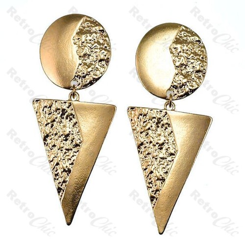 7cm GROSSE GEOMETRISCHE GROBE OHRRINGE Dreieck GOLD MODE Vintage 80er ROCK STRUKTUR - Bild 2 von 4