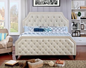 Contemporary Cal King Bed Beige Color Fabric Solid Wood Tufted Image Is Loading Contemporary Cal King Bed Beige Color Fabric Solid