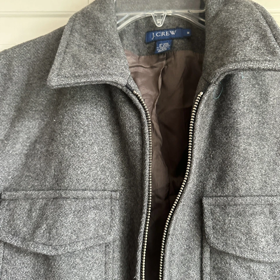 Chaqueta J Crew para mujer Abrigo forrado de lana gris medio YKK cremallera bolsillos vintage Foto 4 de 4