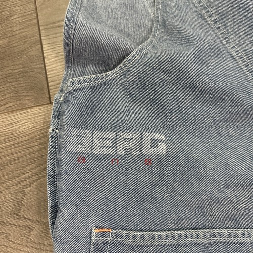 Vintage 90s Iceberg Jeans Double Knee Denim Overalls Baggy Hip Hop Light Wash 32 - Picture 14 of 16