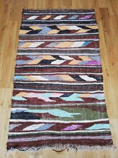 Moroccan Boucherouite Berber Rag Rug Earthy Ethnic Handmade Vintage Runner