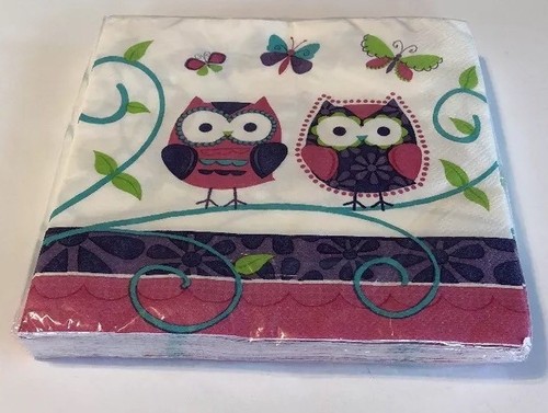 Owl Pal Birthday Luncheon Napkins Party Celebration Pink Purple Teal Lime Green - Picture 5 of 12