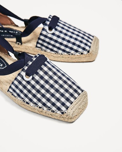 38 Checked Karierte Lace Sandals Jute Espadrilles Donna Zara 41 Flat Marine Up 41CqwzAAx