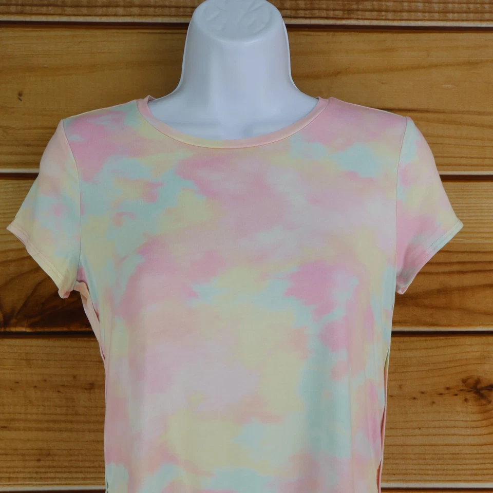 Antigua Camisa Azul Marino Tie-Dye Manga Gorra Niñas Talla L Pastel Alto-Bajo Lado Dividido Rayón Foto 4 de 4