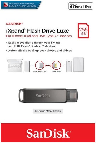 SanDisk iXpand Luxe Flash Drive for iPhone & iPad Lightning & USB-C Connectors - Picture 8 of 8