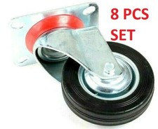 8 pc CASTER WHEELS SWIVEL BASE 4" RUBBER TIRE | BASE & WHEEL WITH BEARINGS 