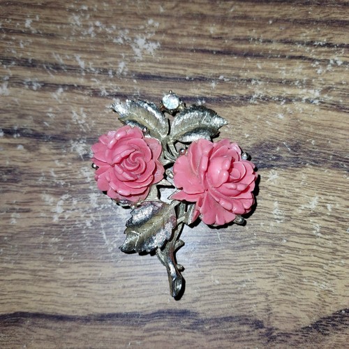Vintage Coro Double Pink Rose Brooch - Bild 1 von 11