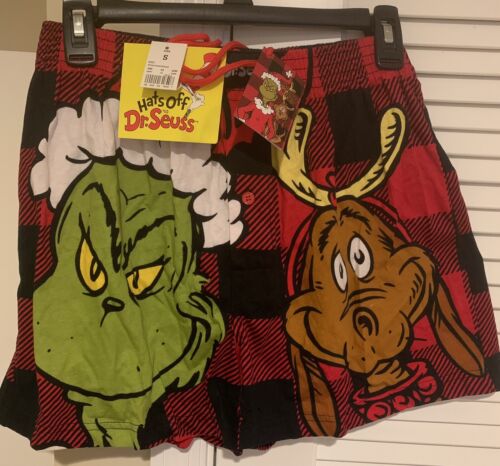 Dr Seuss Grinch Men's Button Fly Boxer Lounge Shorts Holiday Comfort S 28/30
