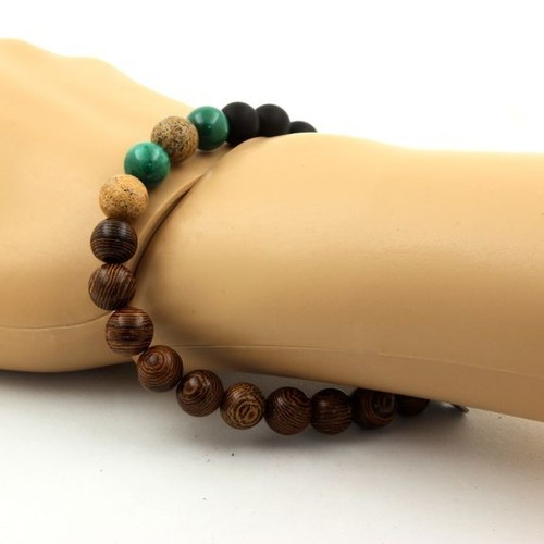 Armband Perlen Malachit Aus Kongo + Jaspis Landschaft + Schwarz Onyx Matt + Made - Bild 2 von 7