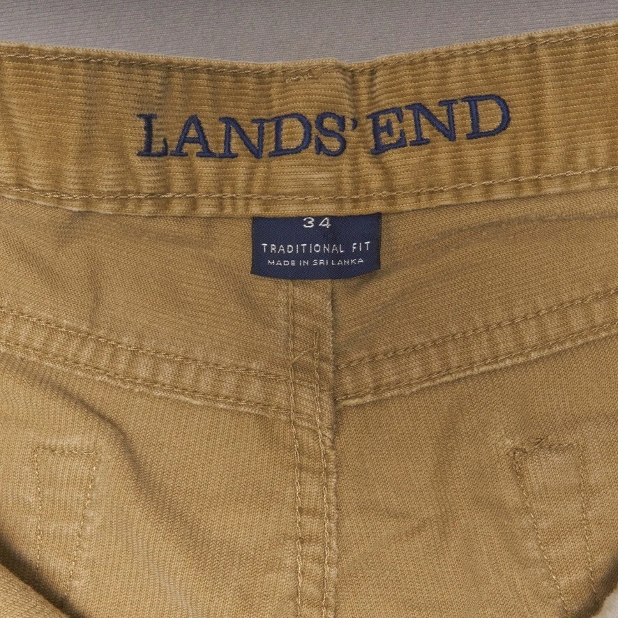 Lands End Corduroy Pants Mens 34x33 Camel Brown Cotton Blend Flat Front Straight - Image 4 of 4