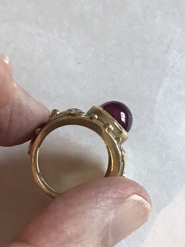 Cabochon Rubelit Turmalin & Diamant Ring 14K Gelbgold Gr. 6 Vintage 12,3 grm - Bild 9 von 18