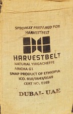 Harvest Belt, used coffee bean sacks 30kg size, x 3 sourced from Dubai, UAE.