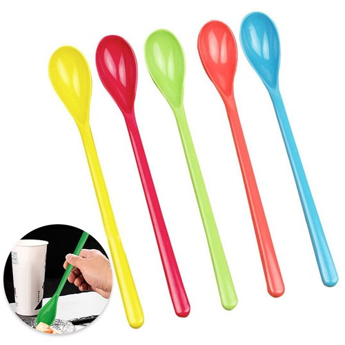 Colorful Long Handle Plastic Spoon Coffee Tea Spoon Drink Tableware Supplies - Picture 5 of 19