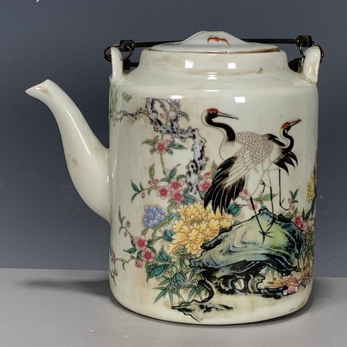 Chinese Antique Pastel Porcelain Red-Crowned Crane Pattern Pot Qing Tongzhi - Picture 1 of 9
