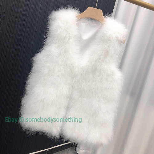 Women's Vest Oversize Camisole Furry Turkey Feather Ostrich Medium Length V-neck - Picture 15 of 28