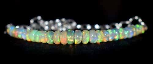 Solid 925 Sterling Silver Natural Ethiopian Opal Gemstone Beads 7"Bracelet F1925