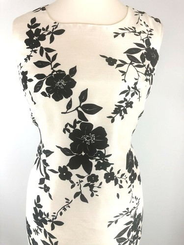 Nuevo Vestido Eastex UK 14 Floral Marfil Crema Negro Floral Hoja Tallo Estampado Cambio - Imagen 2 de 12
