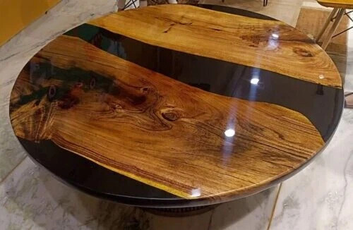 Custom Black Epoxy Resin Live Edge Wooden Coffee Side Center