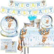 We can Bearly Wait Baby Shower Decorations-142pcs Bear Boy Tableware Set Incl...