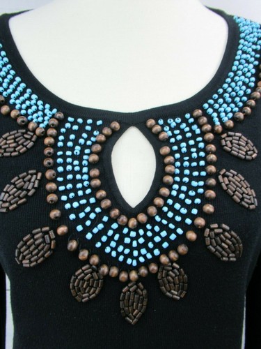 Willi Smith Women's Beaded Neck Embellished Pullover Keyhole Size L Sweater - Picture 4 of 11