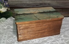 VINTAGE  PORTAGIOIE SVUOTATASCHE LEGNO 20X14H10 COPERCHIO DIPINTO 